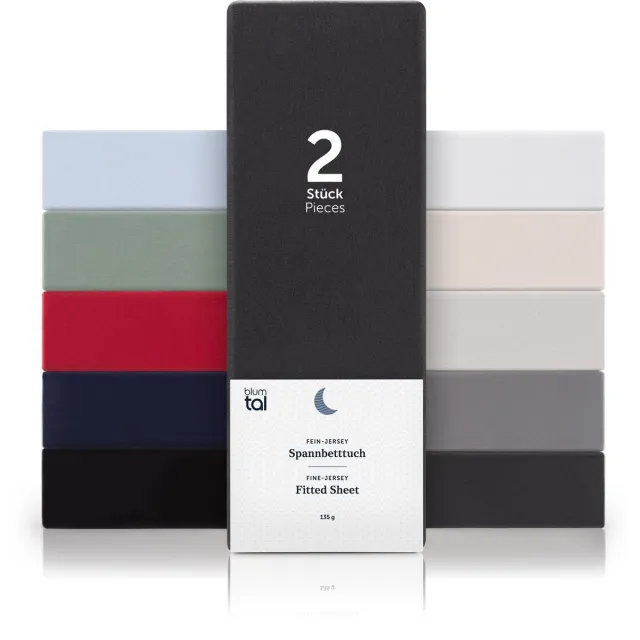 Blumtal Hoeslaken - Fitted Sheet - Jersey - Katoen - 140 x 200 x 30 cm - Antraciet - Set van 2
