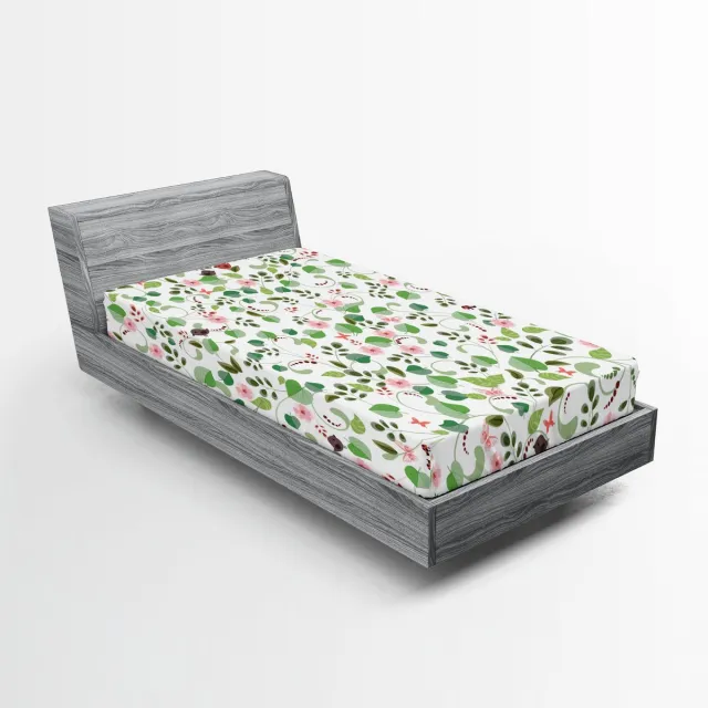 New Bed Hoeslaken met Elastiek rondom, Natuur Vogels Vlinders en Bladeren Diepe Hoek, Bedrukte Bedekking 90 cm x 200 cm Roze en Groen