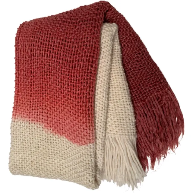 Rocaflor deken acryl geweven dip dye koraal 130x170cm Bordeaux Koraal Ivoorwit