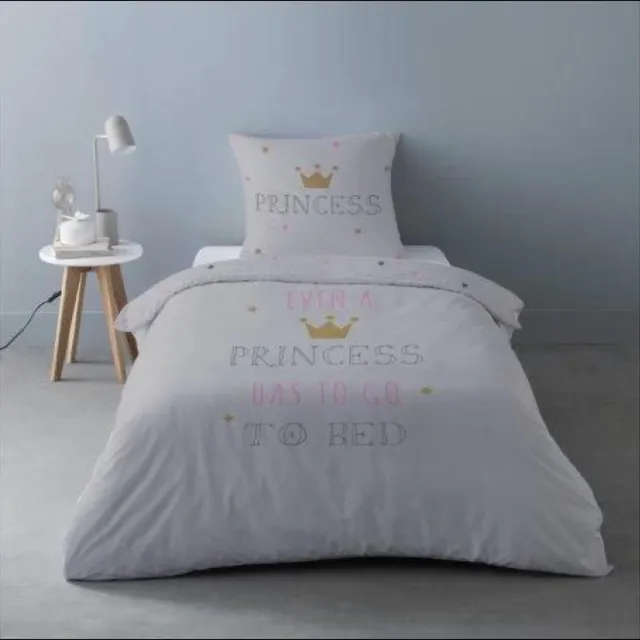 Better Nights Kinderdekbedovertrek Sleepy Princess Grijs - 1 kussensloop -100% katoen