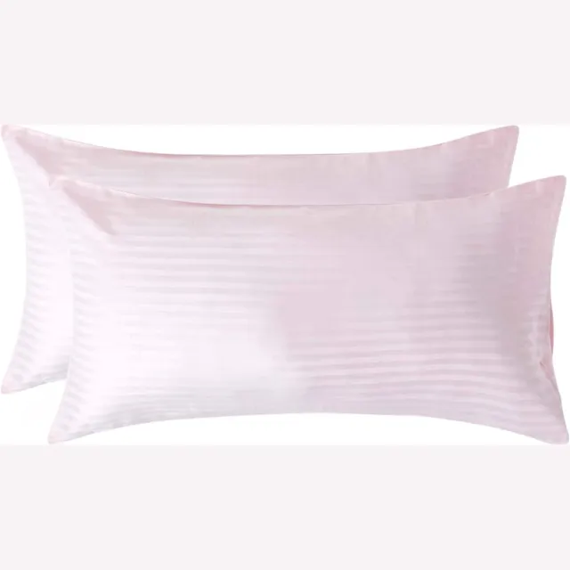 Homescapes Satijn Streep Katoen Kussensloop 50x90 cm – Set van 2 – Roze – 100% Egyptisch Katoen – Draaddichtheid 330
