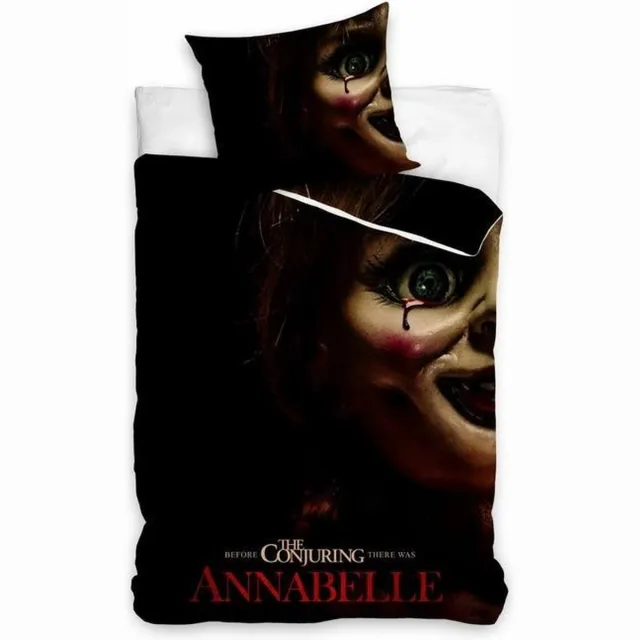 B&B Slagharen Dekbedovertrek Annabelle- Horror- Pop- Halloween - katoen- griezelig dekbed- slaapkamer- before the Conjuring there was Annabelle zwart