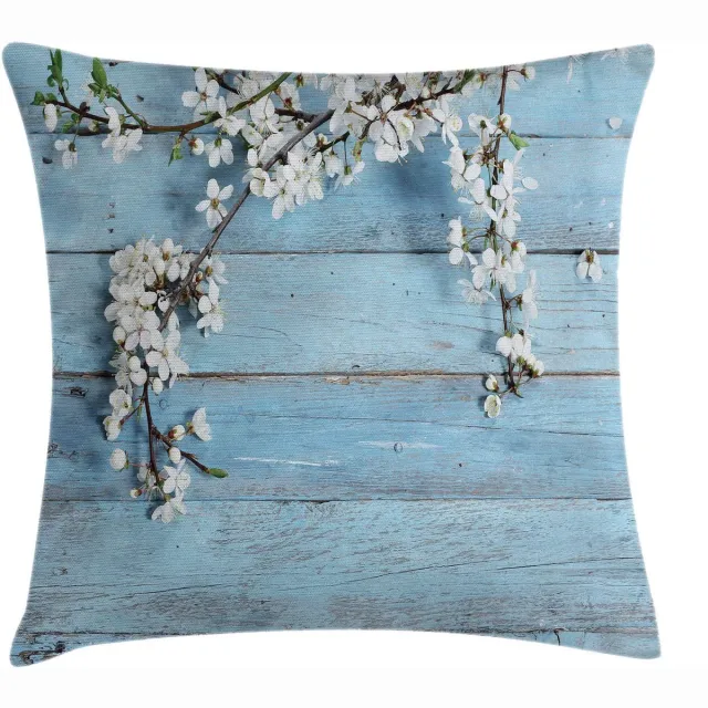ABAKUHAUS kussenhoes – houtlook – lentebloemen – 40×40 cm – blauw/wit Witblauw