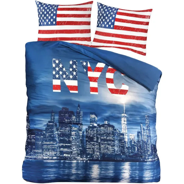 decoware Dekbedovertrek New York 240x200 cm – Microvezel - Urban Thema - Met Kussenslopen - Lits-jumeaux Blauw