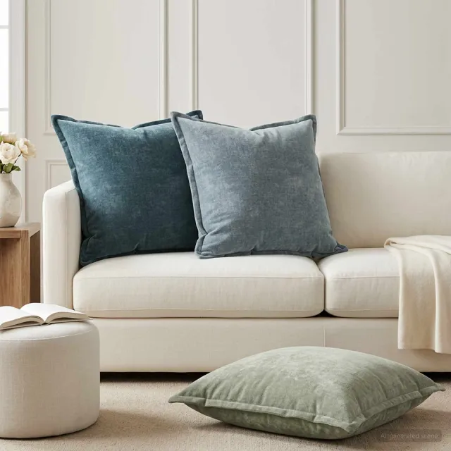 vidaXL Kussensloop 2 st HOUTEN Lichtblauw 65 x 65 cm Chenille Stof