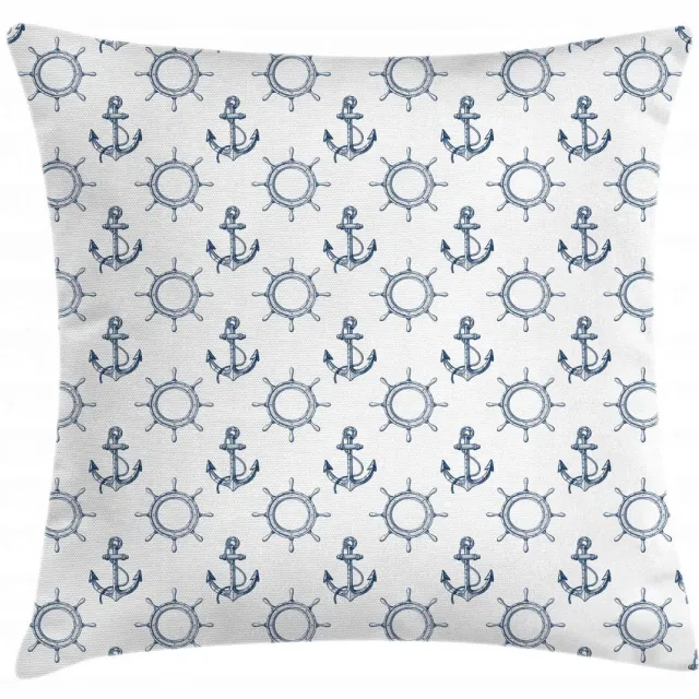 ABAKUHAUS Anker-Kussenhoes – Retro maritiem ontwerp – 45x45 cm – Marineblauw/Wit Marineblauw en wit