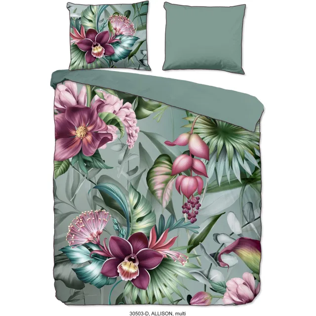 Descanso dekbedovertrek bloemen - 2 persoons 200x200/220 cm - Multi - 100% Katoen satijn