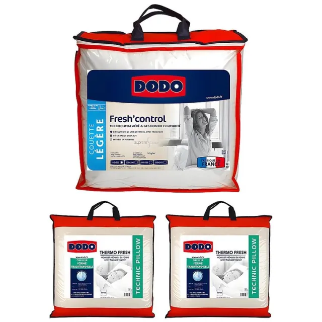 Vente-unique Pack DODO anti-transpiratiedekbed 220 x 240 cm + 2 hoofdkussens 60 x 60 cm met verkoelend effect FRESH CONTROL Wit