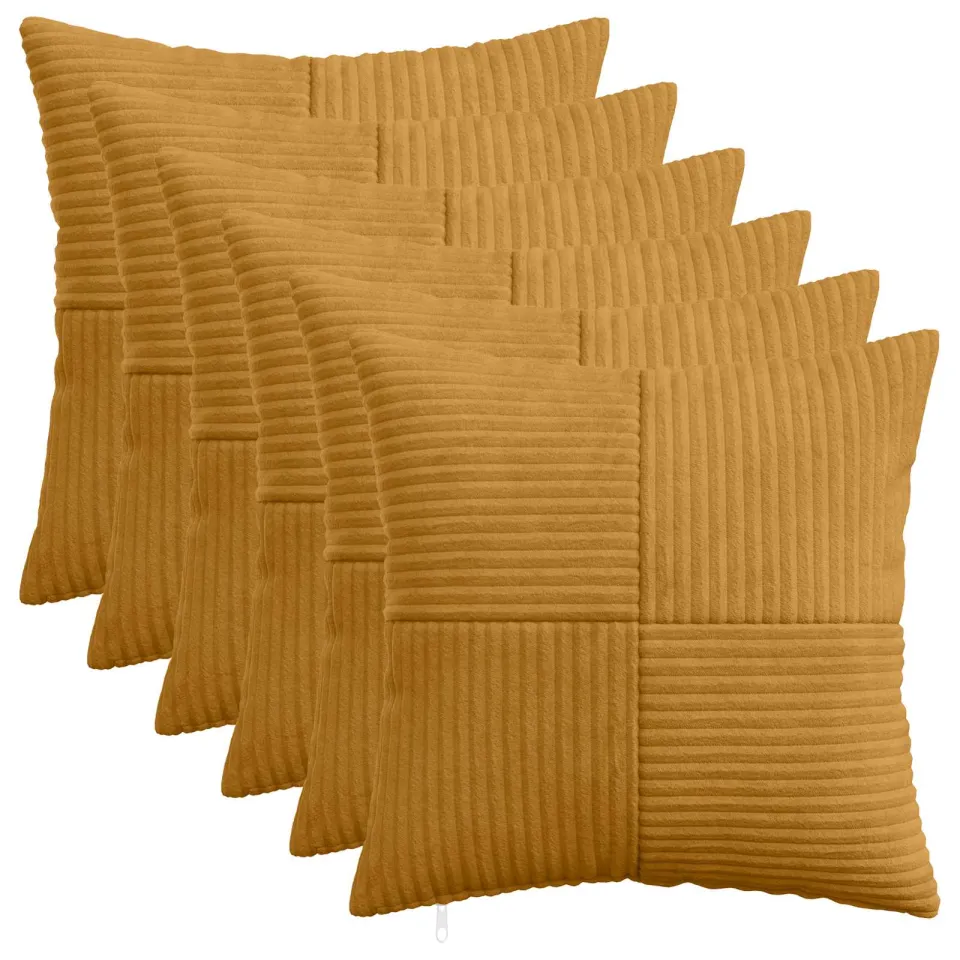 vidaXL Kussensloop 6 st ALMELO Geel 50 x 50 cm corduroy, foto 3