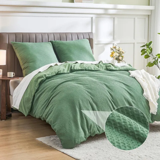 JGS ® Stijlvolle Beddengoedset van 100% Katoen met Luxe Wafelstructuur voor Elke Slaapkamer groen
