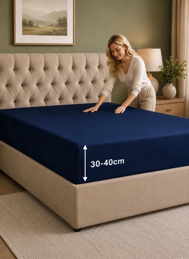 Tbeloo Hoeslaken 90x200x40 cm - Geborstelde Microvezel - tot 40 cm matras - Marineblauw - Strakke Pasvorm - Krimp- en Kleurvast