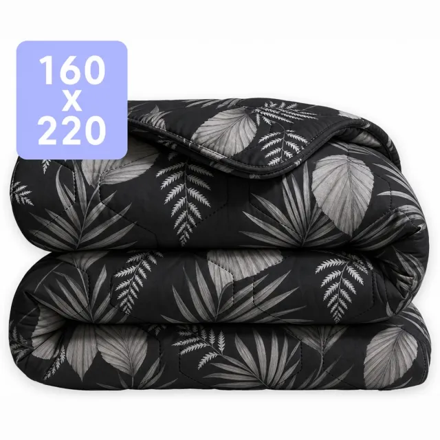 Happybed Dekbed zonder overtrek 160x220 + instopstrook - Wasbaar Dekbed - Bedrukt dekbed zonder hoes - Hoesloos Dekbed - Twijfelaar dekbed - Black Leaves