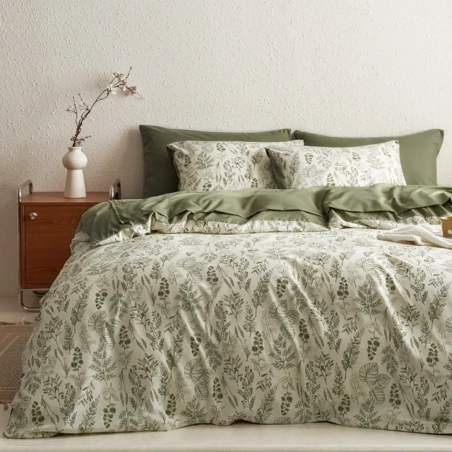 Ibenzoa Beddengoedset met Botanisch Bloemenpatroon en Omkeerbaar Ontwerp voor Stijlvol Slaapcomfort Groene Plantkunde