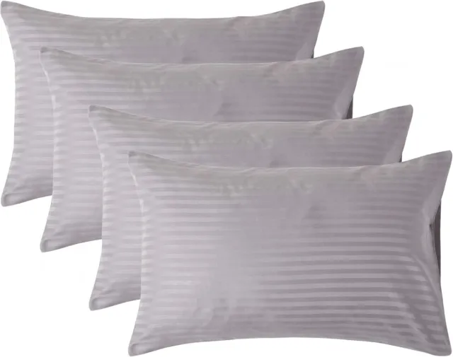 Homescapes Satijn Streep Katoen Kussensloop 50x75 cm – Set van 4 – Zilvergrijs – 100% Egyptisch Katoen – Draaddichtheid 330