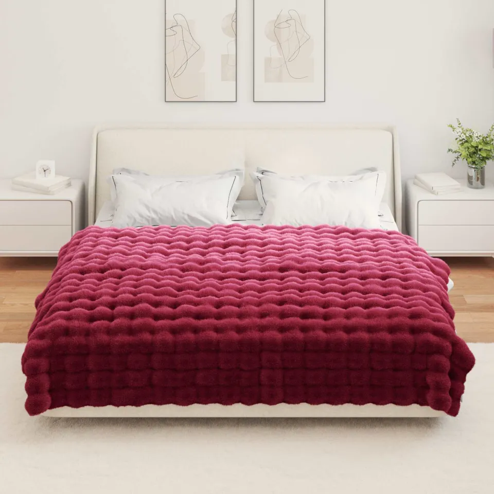 vidaXL Antislip deken van imitatie konijnenbont OLITE Bordeaux Rood, foto 4