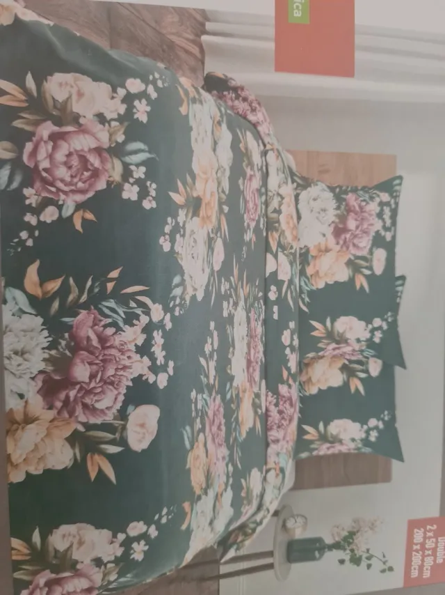 livarno home Dekbedovertrek - 100% Katoen - 200x200cm - Met Ritssluiting Bloemen groen roze