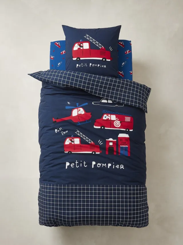 vertbaudet Set dekbedovertrek + kussensloop voor kinderbed BRANDWEERMAN Donkerblauw