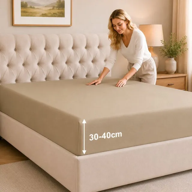 Tbeloo Hoeslaken 90x200 cm – 40 cm diepte – Geborstelde microvezel – Geschikt voor boxspring – Past op matrassen tot 40 cm – OEKO-TEX – Krimp- en kleurvast – Beige