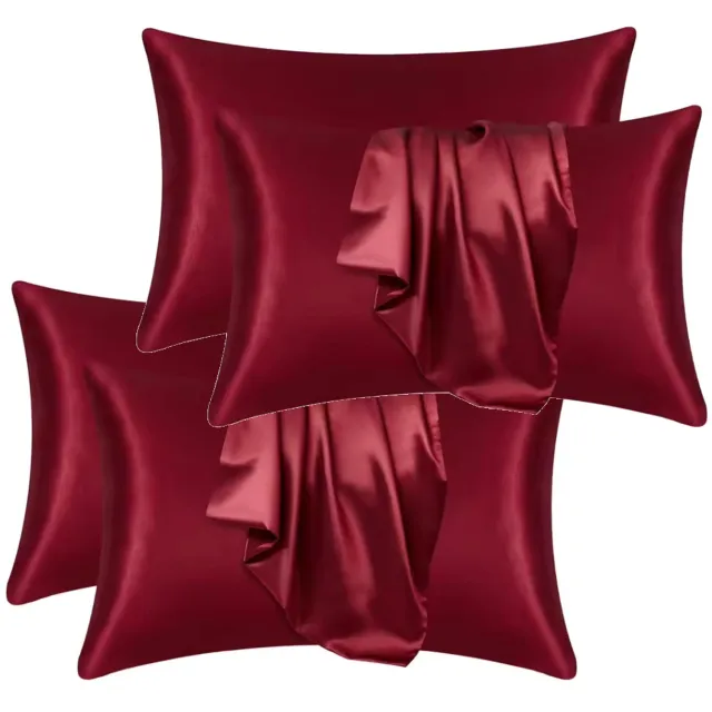 CHPN 4 Satijnen kussenslopen - Bordeaux rode kussensloop - Satijn - 4 stuks - 60/70CM - Kussenhoezen - Kussen sloop - CHPN Bordeaux Rood