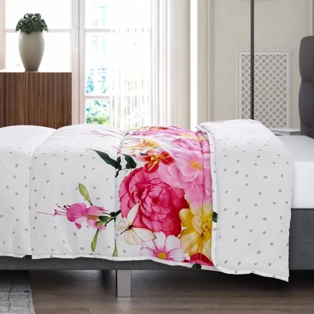 Happybed 200x200 cm - Love garden dekbed zonder overtrek - Bedrukt dekbed - Gekleurd dekbed - Dekbed met print - Wasbaar hoesloos dekbed Wit