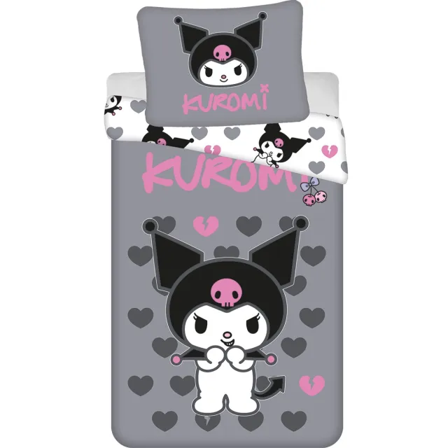 Hello Kitty & Friends Dekbedovertrek Kuromi Hearts - 140 x 200 cm / 70 x 90 cm - Katoen Grijs