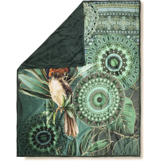 Hanche Luxe Plaid 130x160 cm - Vogel en Mandala Print - Groen/Blauw - Polyester - Voor Woonkamer of Slaapkamer NTB