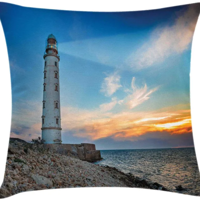 ABAKUHAUS Kussenhoes – Maritieme vuurtoren – Tweezijdig bedrukt – 40x40 cm – azuurblauw multicolor Azurblauw