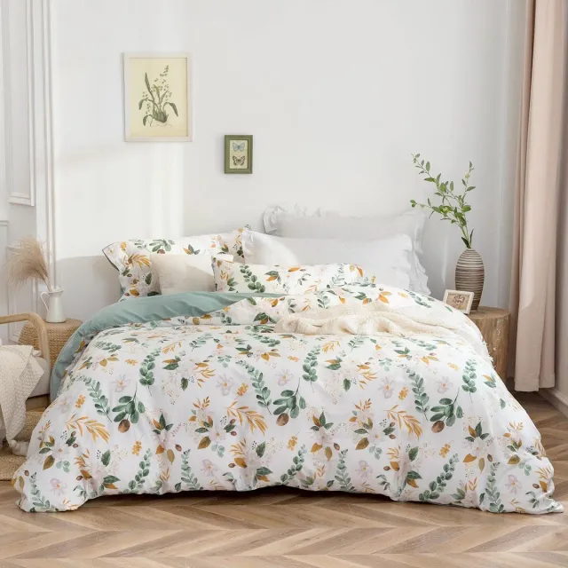Unyqoos Comfortabele katoenen beddengoedset met plantenpatroon en ritssluiting Kleurjik