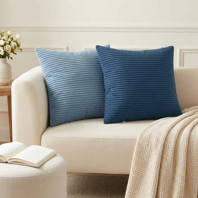 vidaXL Kussensloop 2 st HEERLEN Marineblauw 50 x 50 cm corduroy