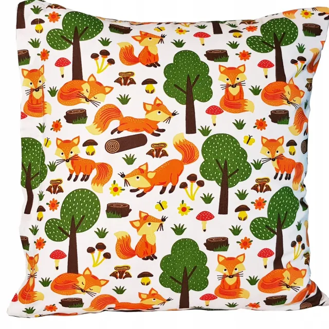 Sleepon_pl Katoenen Kinderkussensloop 40x40cm - Vrolijke Vosjes Wit met veelkleurige vosjesprint