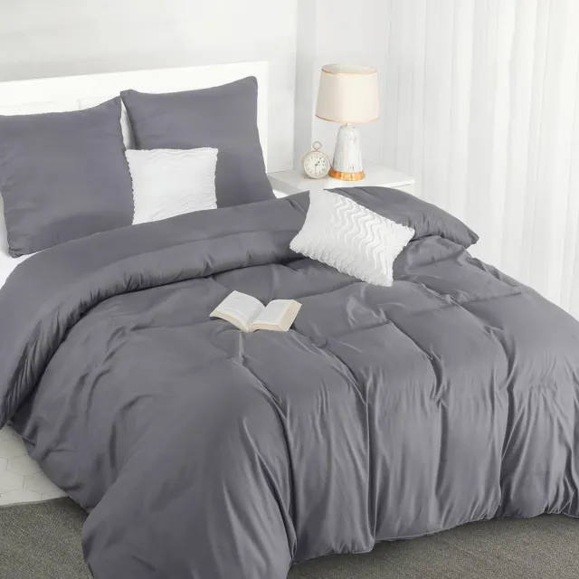 Ibenzoa Zachte Microvezel Dekbedovertrek Set - 200x220 cm met Twee Kussenslopen - Lichtgrijs