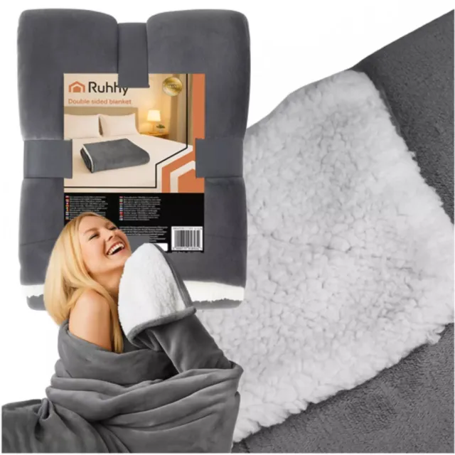 Ruhhy plaid dubbelzijdig donkergrijs 150x200 cm – warm & zacht