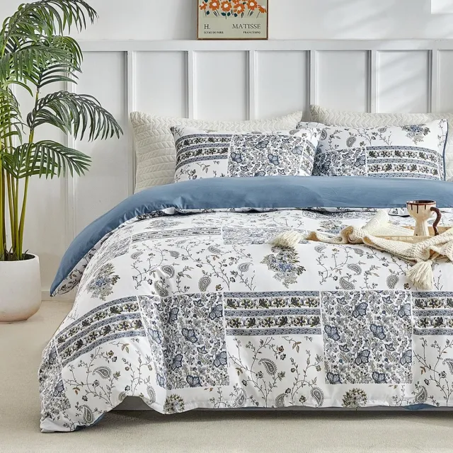 Unyqoos Beddengoedset met Bloemenpatroon en Ritssluiting voor Tweepersoonsbed blauw