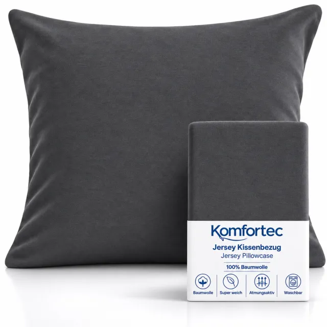 Komfortec Set van 2 Premium Jersey Kussenslopen 60x70 cm - Superzachte Kussenhoes – 100% Katoen – 150 g/m² - Antraciet