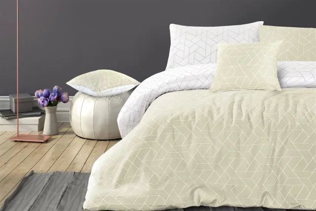 Padiro dekbedovertrek 200 x 200 cm - extra groot XL - Katoensatijn - Beige - Geometrisch patroon - dubbelzijdig design - Met 2 kussenslopen 50 x 75 cm - 3-delig voor 2 personen