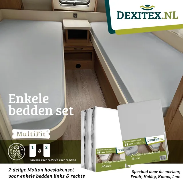 dexitex 1 x Molton + 1 x Hoeslakenset Lichtgrijs enkele bedden 2 delig geschikt voor Caravan Fendt-Hobby-Knaus-LMC-Tabbert-Weinsberg-Dethleffs-Bürnster 1 x molton + 1 hoeslaken licht grijs
