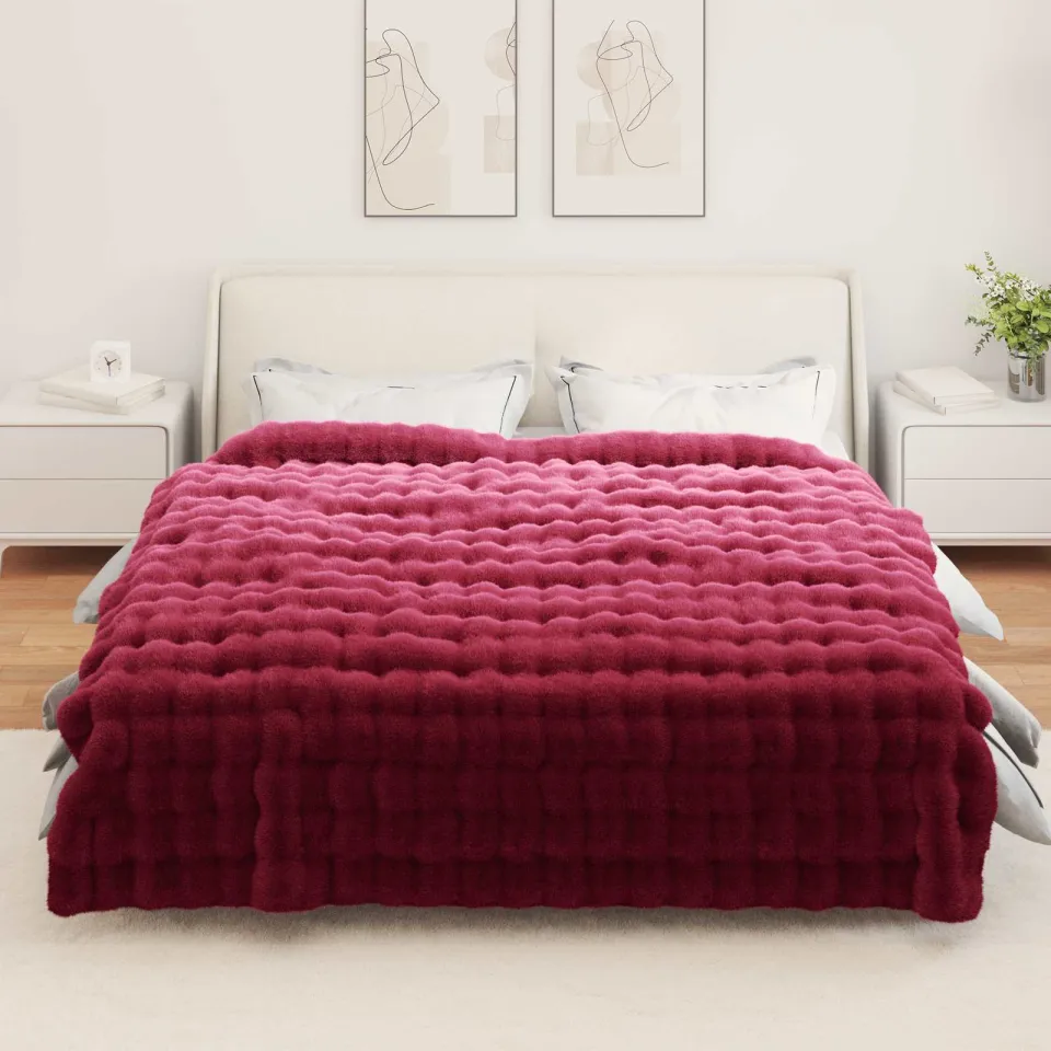 vidaXL Antislip deken van imitatie konijnenbont OLITE Bordeaux Rood, foto 4