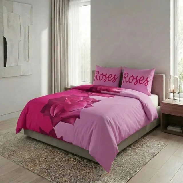 SENZATIONE 100% Katoen Percaline Dekbedovertrek 200x200/220-2x60x70 cm ROSES ROSE MULTI