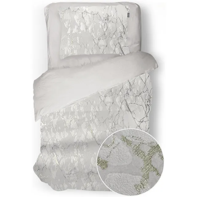 Eleganzzz Dekbedovertrek Marbel Foil Velvet - Off White - Dekbedovertrek 140x200/220cm - 100% Velvet - Eenpersoons dekbedovertrekken - Abstract Dekbedovertrek Ivoor