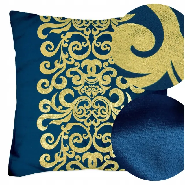 LOZKOHOLICY.PL Paola Decoratieve Sierkussenhoes Fluweel 45x45 cm - Glamour Blauw met Goud Nachtblauw met goud