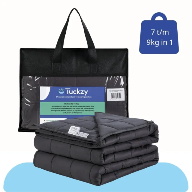 Tuckzy Prime - Verstelbare Verzwaringsdeken - 7 t/m 9 kg - Zwaartedeken 140×200 cm - Donkergrijs Verstelbaar