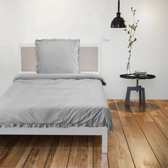 JEMIDI katoenen eenpersoons beddengoed set - Met dekbedovertrek 135 x 200 cm en kussensloop 80 x 80 cm - Hoge kwaliteit 100% katoen - Grijs met ruches