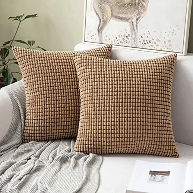 Miulee Set van 2 kussenhoezen Corduroy Decoratieve kussensloop Bankkussen Decoratieve bankkussenhoes Zacht voor woonkamer Slaapkamer 40x40 cm, 16x16 inch Bruin