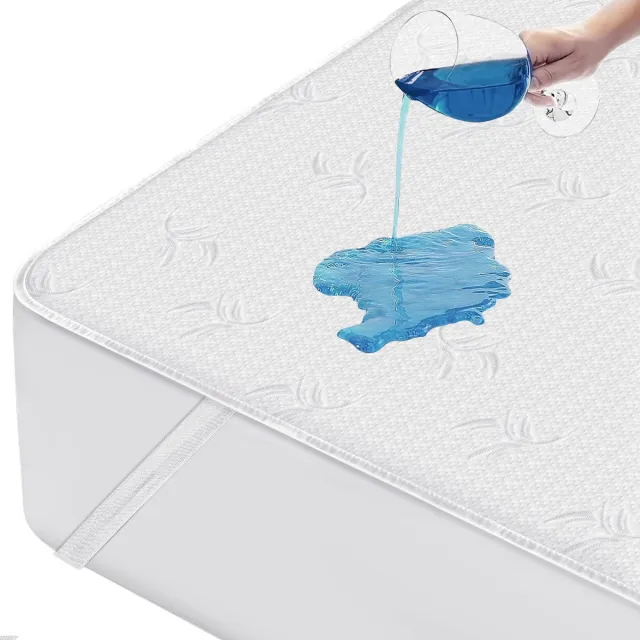 New Bed Zachte Matrasbeschermer Pad Gewatteerde Bovenlaag Ademend en Geluidloos Aangepaste Waterdichte Achterkant met Duurzame Elastische Bandjes, 160 cm x 200 cm White