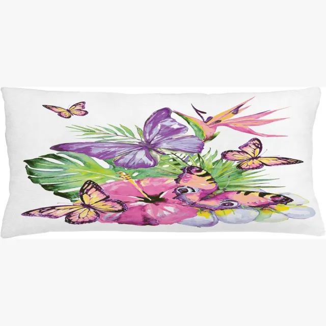 ABAKUHAUS Kussenhoes Aquarel – Tropische Vlinders – 90x40 cm – Rechthoek, Roze/Lila/Groen