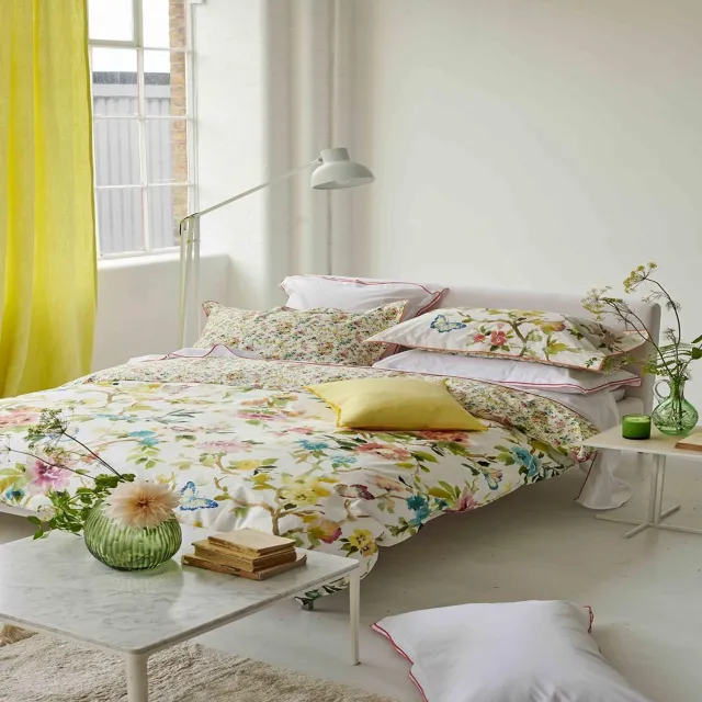 Designers Guild Fiore d'acqua peony - Effen dekbedovertrek in perkal katoen Aqua