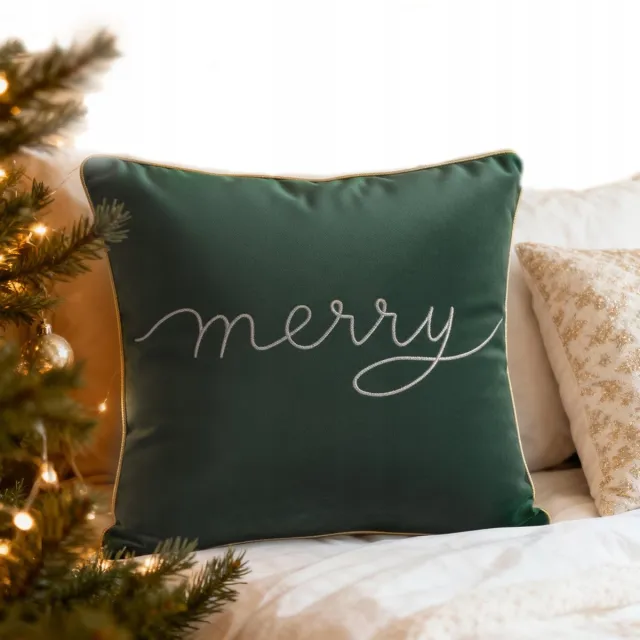 Spod Igły i Nitki Kerst Kussenhoes Velvet 45x45cm Flesgroen - Feestelijke Decoratie