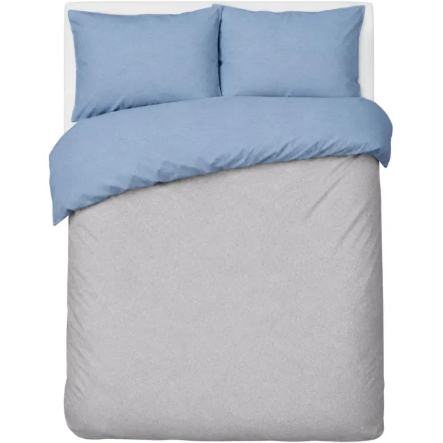 Sleepling 200 x 200 cm flanellen katoenen beddengoed | 1x omkeerbaar dekbedovertrek incl. 2X kussensloop (80 x 80 cm) | Made in Germany | wasbaar tot 60 graden | lichtgrijs-lichtblauw