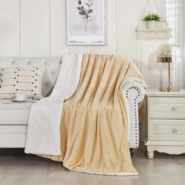 Livano Deken - Pluche - Wollen - Dekentje - Fleece - Plaid - Knuffeldeken - Bank Deken - 1 Persoons - Beige