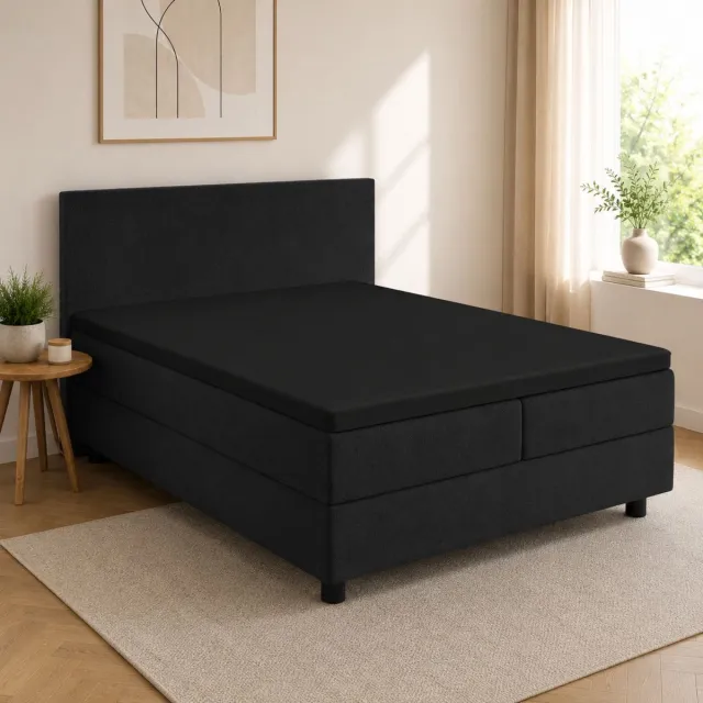 Droomtextiel Topper Hoeslaken Dubbel Jersey Zwart - 140x200 cm - 100% Zacht Katoen